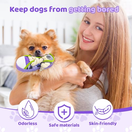 dellyy Hundespielzeug Kuscheltier, Hundespielzeug für Welpen und Kleine Hunde, Geschenke für Hunde, Slipper-Spielzeug, Hundegeschenk Weiches Quietschendes Plüschspielzeug (Lila)
