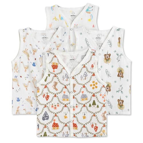 Image of The Boo Boo Club Organic Cotton Baby Jhabla | Pack of 4 Newborn Sleeveless Jabla | Newborn Infant Summer Wear | Soft & Breathable Muslin Fabric | Easy Button Closure Vest