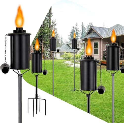 KintKita Garden Torches for Outside 6 Pack，Upgraded 62 Inch Metal Citronella Torches Outdoor with...