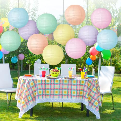 Paper Lanterns Decorations 12 Pcs 10 Inch Pastel Hanging Paper Lanterns Round Macaron Colored Paper Lanterns for Classroom Wedding Birthday Party(Pink Blue Mint Green Yellow)