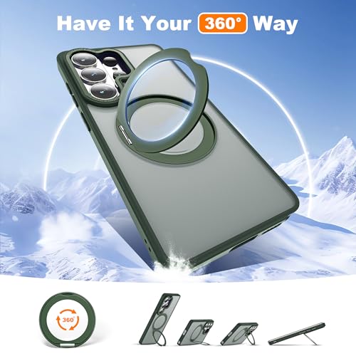Image of for Samsung Galaxy S26 Ultra Case with 360Rotatable Magnetic Ring Stand Compatible with Mag-Safe Military Protection Matte Translucent Phone Case for Galaxy S26 Ultra 6.9 inch,Dark Green