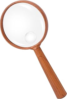 Feosky Handheld Reading Magnifier, 10X 30X Magnifier, 75mm Shatterproof Lens, Adults Close Work Non-Slip Handle for Seniors Reading and Kids Nature Exploration(Wood Grain)