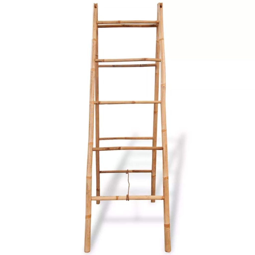 Homgoday Escalier double porte-serviettes avec 5 piquets en bambou 50 x 160 cm, meubles pour maison intérieure extérieure salon chambre à coucher