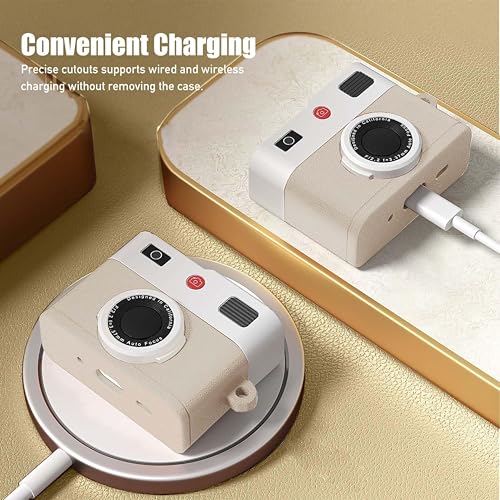 Image of Retro Camera Silicone Case Cover for Apple Airpods Pro 3 (2025) with Carabiner (Cream, Retro Camera)