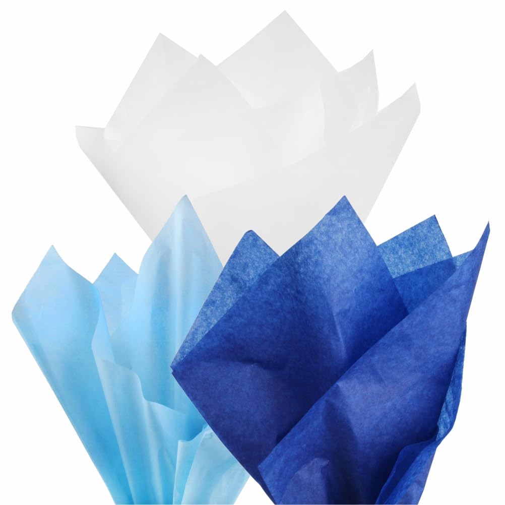 PMLAND Gift Wrapping Tissue Paper - Royal Blue/Sky Blue/White Assorted - 20 Inches x 26 Inches 60 Sheets