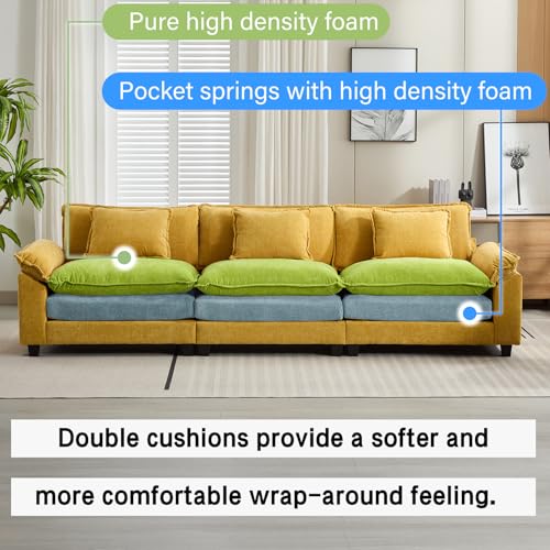 Image of Oprisen 120 inch Modular Sectional Sofa, Comfy Cloud Couch Sectional Sofa, Chenille Sofa Sleeper Deep Seat Sofa with Throw Pillows for Living Room (Yellow, 120 inch- 3 Seater)
