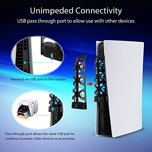 Image of Tobo Dobe PS5 Accessories Cooling Fan with LED Light, Efficient Cooling System,Cooler Fan for PlayStation 5 with 3 Fans Levels and Extra USB Port. TD-312GA
