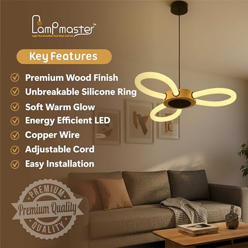 Image of Lampmaster Infinity Pendant Light | Modern Decorative Chandelier & Hanging Ceiling Lamp with Wooden Finish | Soft Warm LED Glow | Energy-Efficient Light for Living Room, Bedroom, Dining Area & Hall