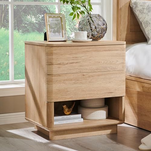 ACCOHOHO Nightstand with Charging Station, 22' Push-to-Open Bedside Table with 2 Storage Drawers...