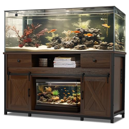 Fantico 75-120 Gallon Aquarium Stand with Power Outlets - Dual Aquarium Support, Cabinet Storage, Thick Hardwood Top, Versatile Socket with Adjustable Panels, 1200 lbs Capacity, Rustic Brown