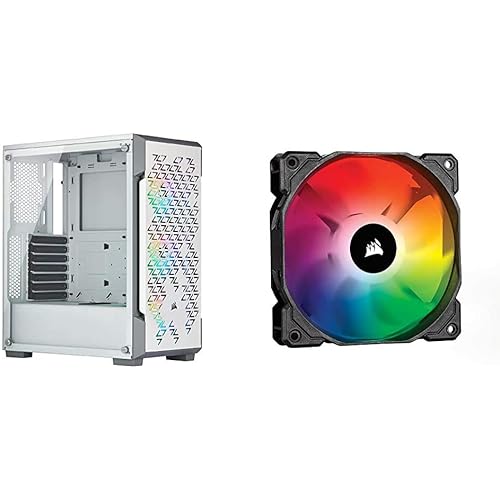 Corsair iCUE 220T RGB Airflow Tempered Glass Mid-Tower Smart Case, White & iCUE SP120 RGB Pro Performance 120mm Fan, Single Pack