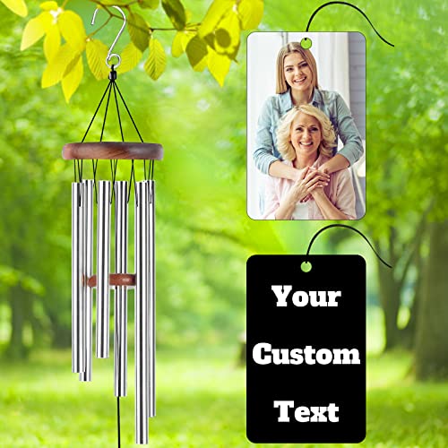 Image of Personalized Custom Wind Chimes Memorial Gift for Loss of Loved One Mother Dad Mom Dog Pets Customized Outdoor Sympathy Wind Chimes with Photo Text
