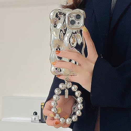 Coque iPhone 13 motif météorite 3D galvanisée chic avec chaîne perles