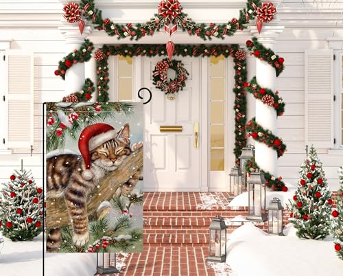 Blkwhtwintercatgardenflag12x18verticaldoublesidedchristmasholidayoutsidedecorationsburlapyardflagbw738  Urban Country Home Decor Blkwht winter cat garden flag 12×18 vertical double sided christmas holiday outside decorations burlap yard flag bw738  urban country home decor