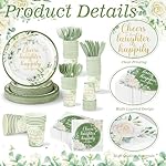 350 Pcs Eucalyptus Leaves Bridal Shower Paper Plates Napkins Cups Disposable Sage Green Tableware Set With Knives Forks Cheers to Love Party Favors for 50 Guest Wedding Engagement Decor - Image 3
