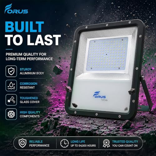 Image of Forus 100W LED Flood Light Outdoor, IP67 Waterproof Wall Mounted Outside Light, High Bright Pink LED Flood Light for Parking, Society, Industrial & Flood Lighting with 4 Year Warranty (1 Pc)