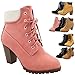 Trends SNJ Women's Lace Up Fashion Collar Chunky Heel Ankle Bootie Shoes