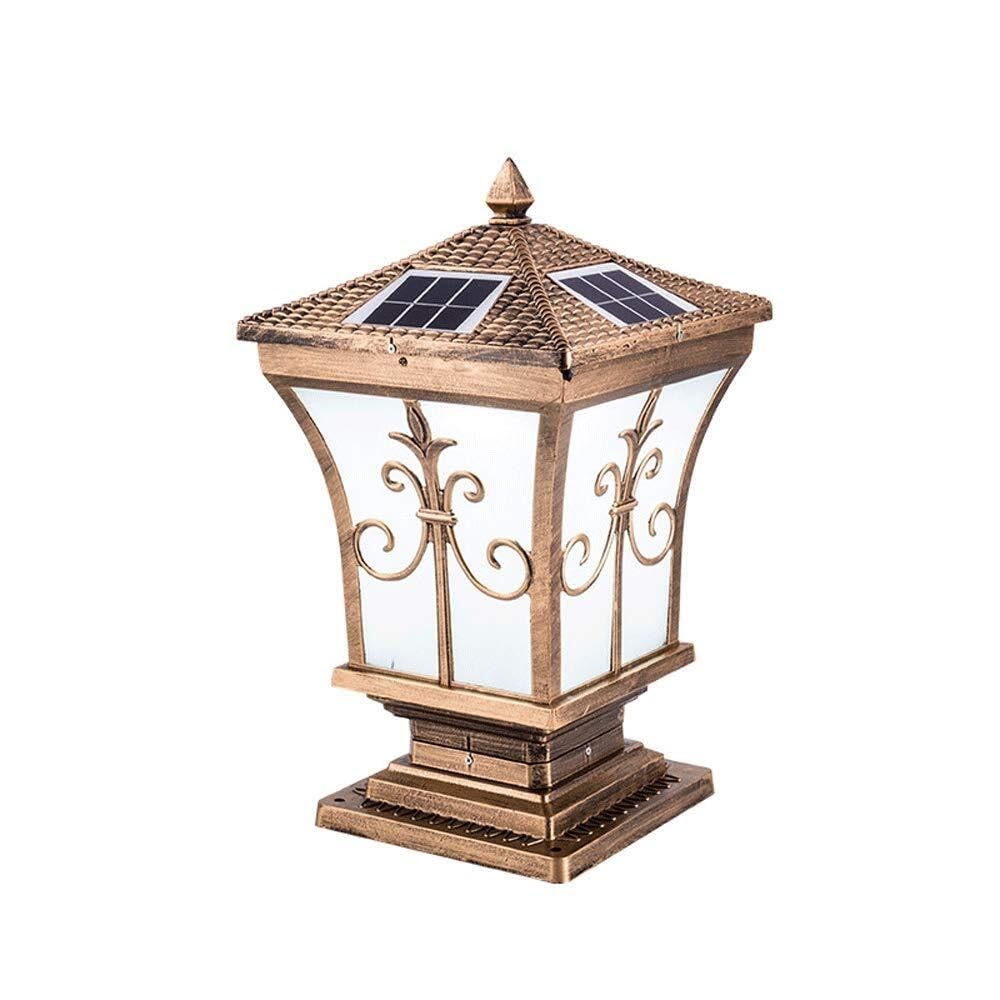 QUSYZD Bronze European-Style Solar Pillar Lantern, Metal Ip65 Waterproof Pillar Post Lamps, Home Outdoor Decoration Post Light Fixtures, Garden Villa Fixtures Post Light for Ya,