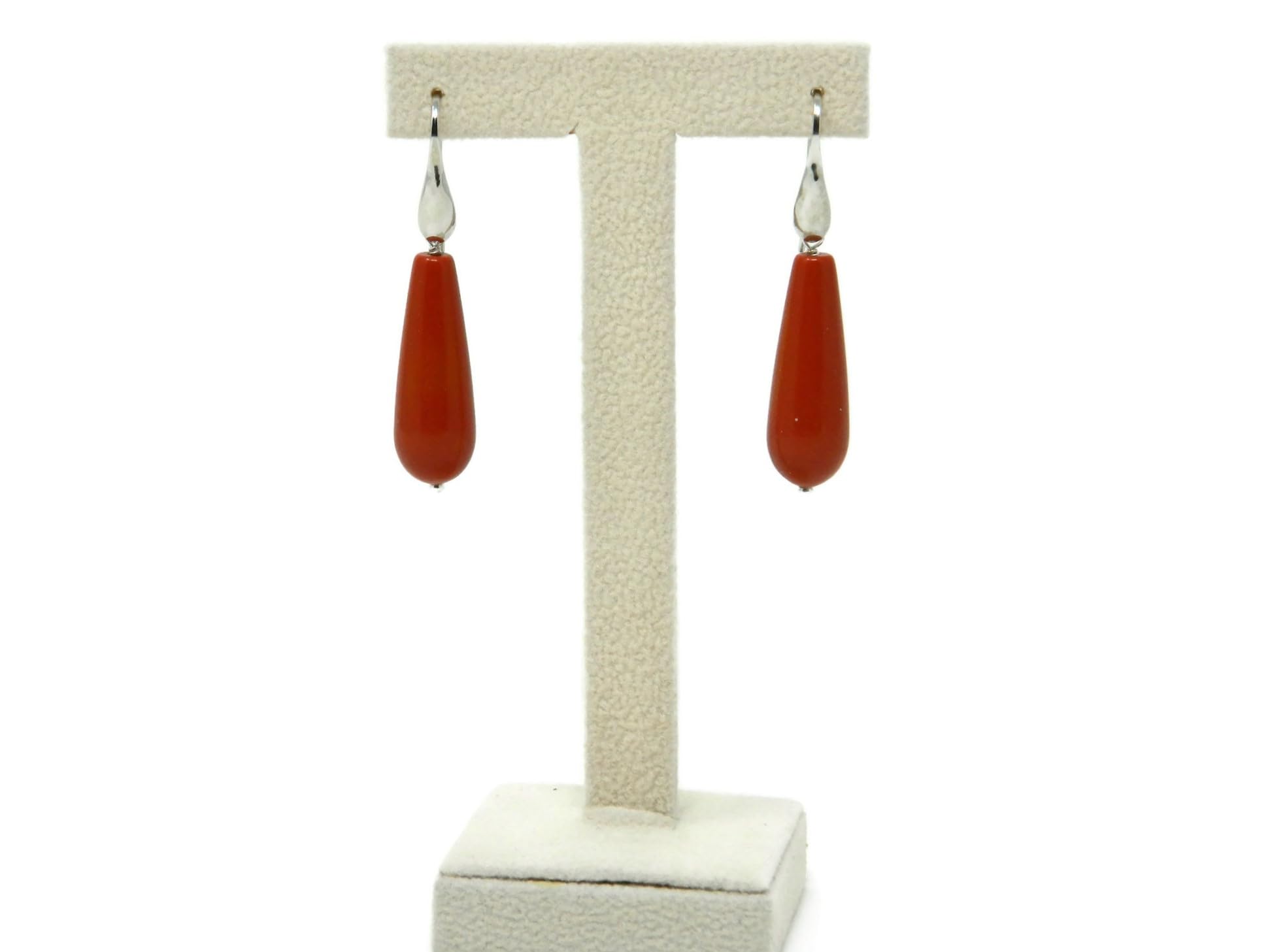 DodiGioielli Orecchini Donna Pendenti Handmade in Pasta di Corallo Rosso Sardegna | Gocce 10x30 mm | Argento 925 Rodiato | Made in Italy | Eleganti e Anallergici