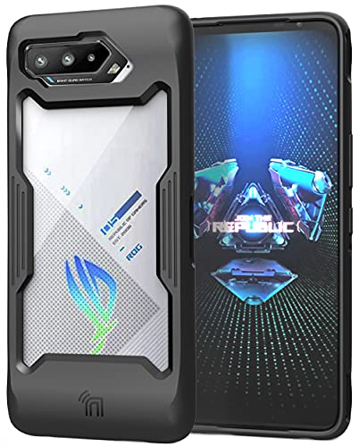 Nakedcellphone Showcase Series compatível com ASUS ROG Phone 5 / ROG 5 Pro/ROG 5 Ultimate Case, capa híbrida de borracha TPU resistente preta fosca com painel de visão transparente