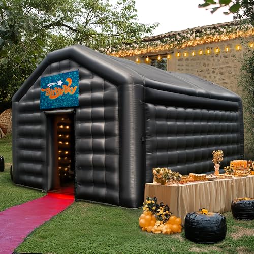 Small Black Inflatable Night Club 16.4x13x11.5Ft Disco Cube Gazebo Event House with Logo Area Portable Inflatable Party Tent for Birthday, School Events, Backyard Party, Rental Business