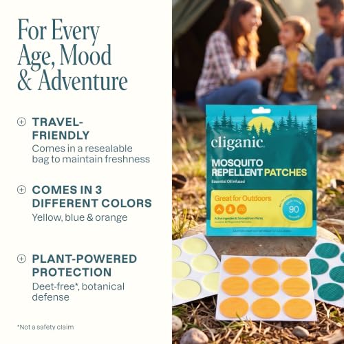 Image of Cliganic Mosquito Repellent Bracelet Stickers Pack for Kids & Adults Multi Color, Natural DEET-Free, Essential Oil Infused 40 Bands with 60 Patches, Citronella Scent