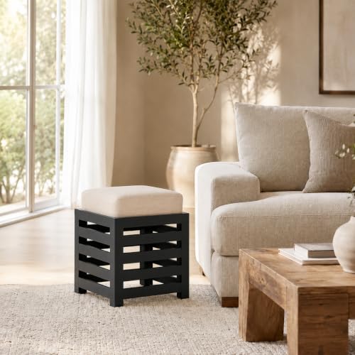 Image of Multipurpose Wooden Puffy with Footrest, Dressing Table, and Solid Wood Stool with Cushion for Living Room, Bedroom, Balcony, etc. (Black)