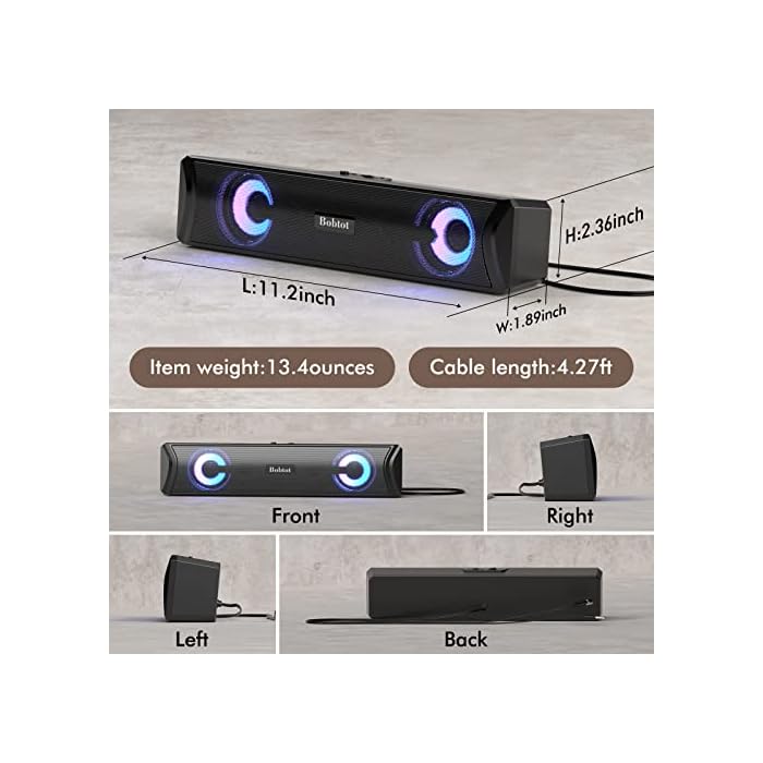 Bobtot Computer Speakers Bluetooth Desktop Soundbar HiFi Stereo Audio