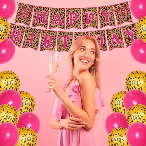 Image of 21 Pieces Cheetah Birthday Decorations Cheetah Birthday Banner Gold Leopard Spots Latex Balloons for Party Boy Girl Baby Shower Supplie