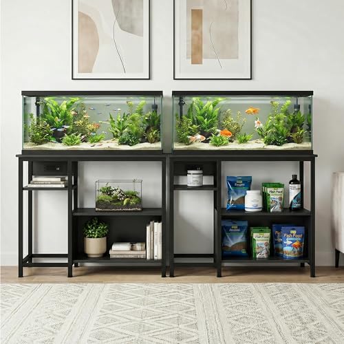 Image of Garvee 40-50 Gallon Fish Tank Stand with Power Outlets | Heavy Duty Metal and Wood Aquarium Stand with 4-Tier Open Storage Shelves and Sturdy L
