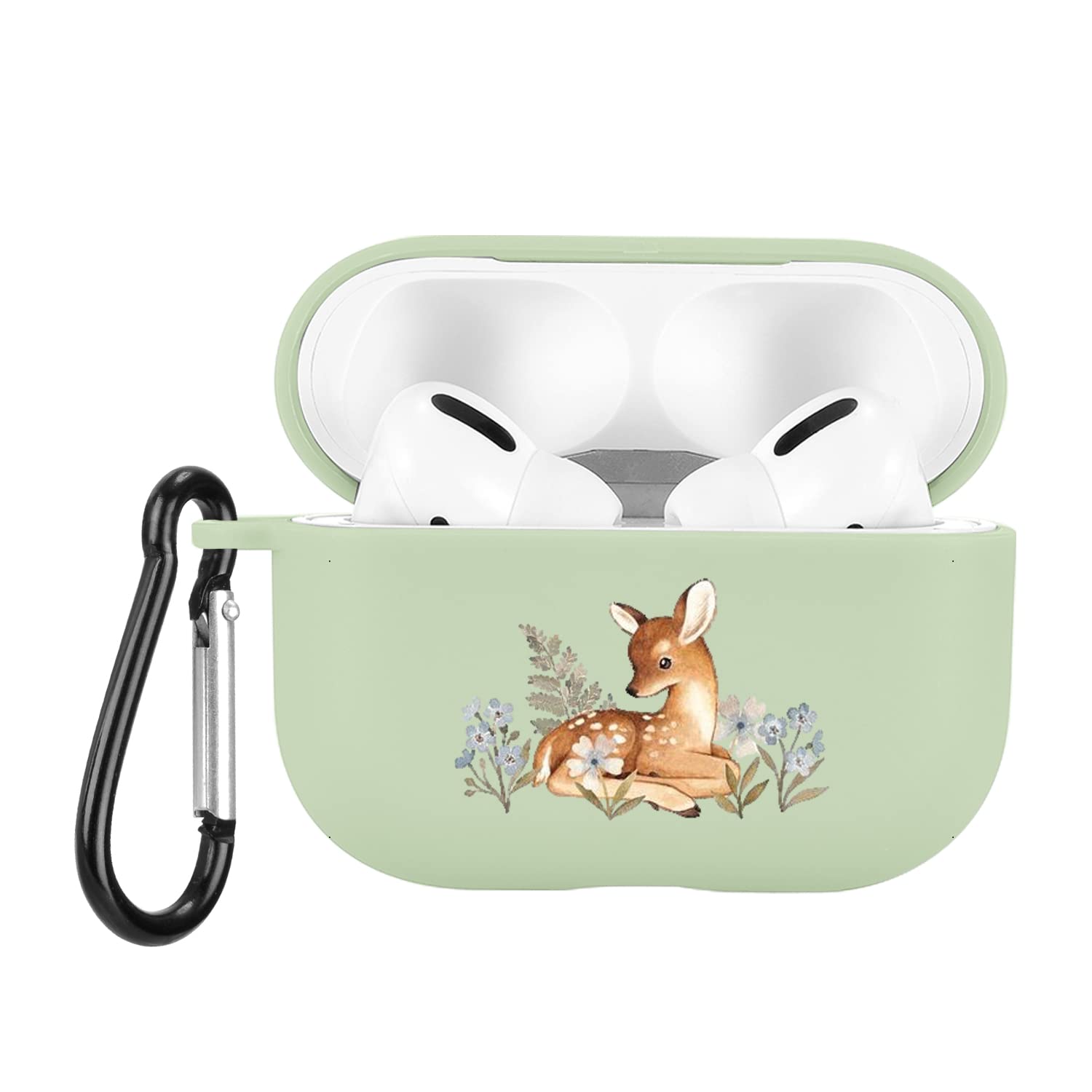 Cute Sika Deer Case Compatible with Airpods Pro Green Soft TPU, Supports Wireless Charging Shockproof Protective Cover for Airpods Pro