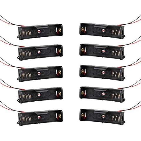 HALJIA 10Pcs 1.5V 1 x AA Plastic Cell Battery Holder Case Battery Storage Box with Wire Leads Cover