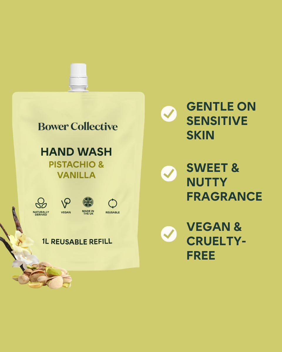Bower Collective Natural Antibacterial Liquid Hand Soap Refill, Pistachio & Vanilla Handwash Refill, Eco-Friendly Soap - Image 2
