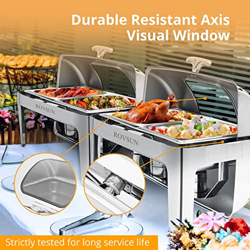 ROVSUN 3 Pack Roll Top Chafing Dish Buffet Set,9 Quart Rectangular NSF Stainless Steel Chafer for Catering,Buffet Servers and Warmers Set with Glass Window for Wedding, Party, Banquet, 2 Half Size