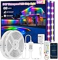 Skzlibry 50FT IP67 RGB+IC Outdoor Led Strip Lights Waterproof Led Light Strips with RF Remote &Bluetooth Music Sync App Control,Color Changing