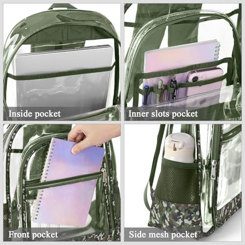 Clear Backpack, Heavy Duty PVC Transparent Backpack with Reinforced Straps, See Through Multiple Pockets Large Capacity Bookbag for Concert Work Security Travel Festival (Camouflage)3