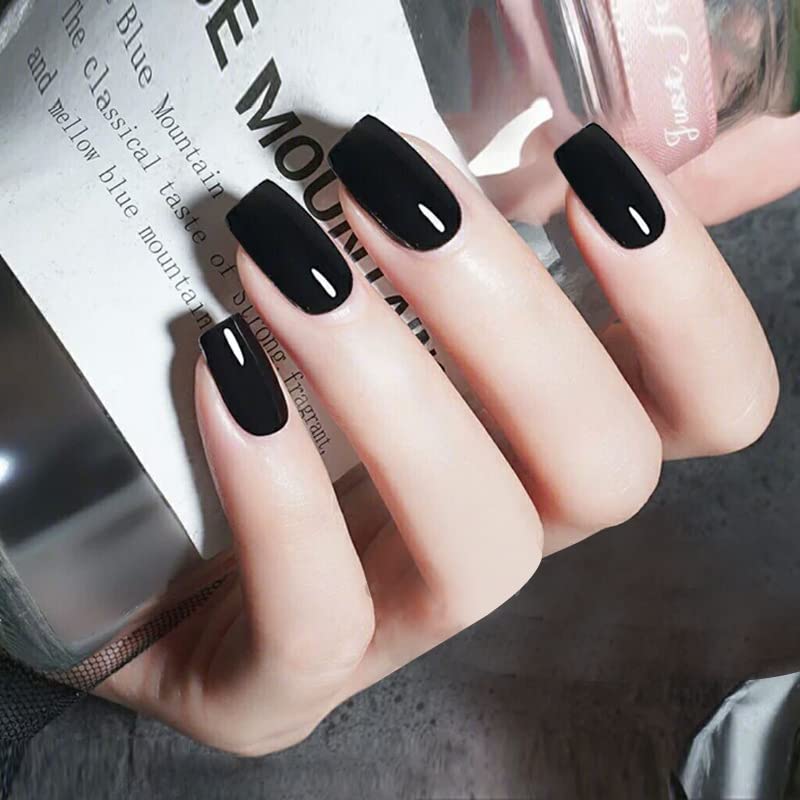 secret lives Secret Lives® acrylic press on nails designer gloss plain black artifical nails extension 24 pieces set with sheet-picture-18