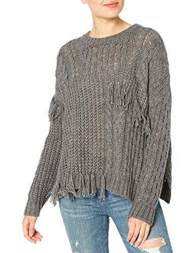 cupcakes and cashmere Junior's Romy Cable Knit Patch Works Stitch Sweater, Medium Heather Grey