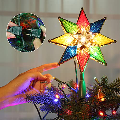 Brizled Christmas Star Tree Topper, 8" Lighted Double-Sided Christmas Tree Topper, 8-Point Multi Color Xmas Tree Topper With 10 Warm Lights, 120V Ul Certified Tree Star For Christmas Tree Party Home #TOP3