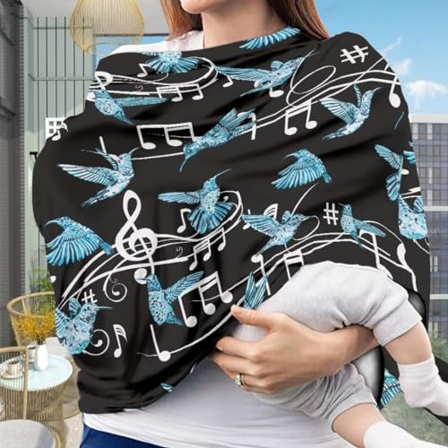 Image of Coldinair Hummingbird Car Seat Covers for Girls Multi-use Cover Music Notes Baby Carseat Canopy Cow Print Nursing Cover for Breastfeeding