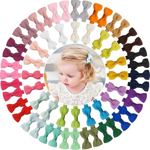 Image of Baby Hair Clips 60 Pieces 30 Colors in Pairs Baby Girls Fully Lined Bows Hair Pins Tiny 2" Hair Bows Alligator Clips for Girls Infants Toddlers
