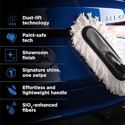 Image of Foxcare Car Duster Ceramic Wax Infused Scratch Free Microfiber Duster Easy Grip Handle Car Bike Cleaning Tool for Dust Removal (Duster Pack of 2)