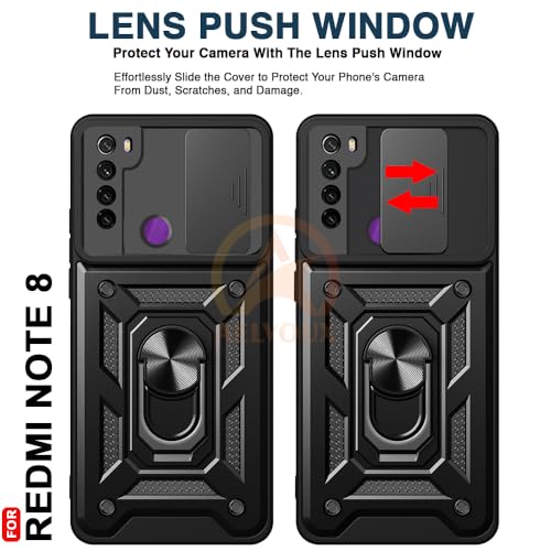 Image of Armor Bumper Back Cover Case for Redmi Note 8 Rotating Camera Cover, Ring Holder & Kickstand | Heavy Duty & 360 Degree Protection Redmi Note 8 Back Cover (Black)