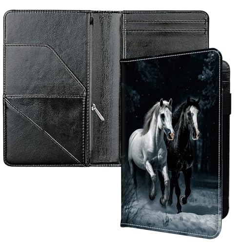 Server Books for Waitress, with 7 Large Pockets, Waiter Serving Book, Waitstaff Server Order Pads, Cute PU Leather Server Book with Pen Holder Fit Server Apron, White Black Horse