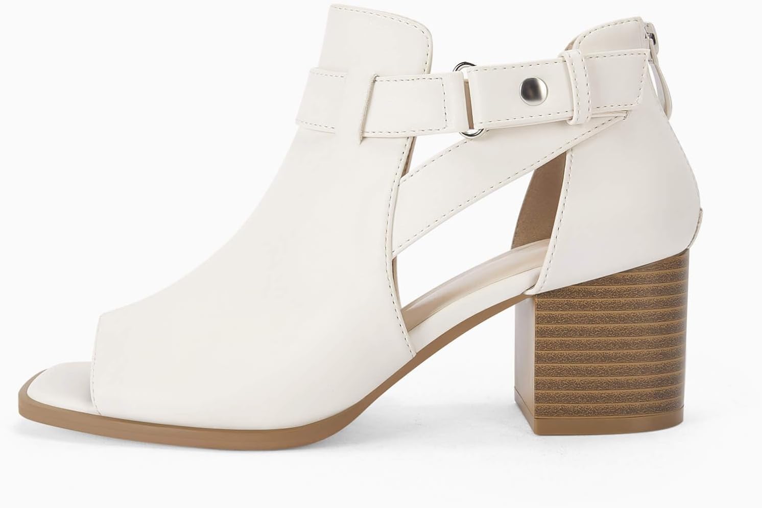 LAICIGO Womens Peep Toe Heels Chunky Heel Booties Open Toe Booty Cutout Dress Shoes with Back Zipper - Image 2