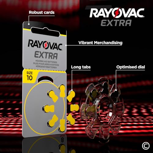 40 piles pour appareils auditifs rayovac extra 10. 5 ampoules de 8 piles
