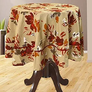 Bilberry Furnishing By Preeti Grover Cotton, Decorative Hand Made Multicolor Floral Printed Table Cloth 72 Inches, Modern Cotton Round Dinning Table Cover for 4-6 Seater