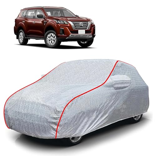 Image of Sulfar 100% Waterproof Car Body Cover Compatible with Mirror for Nissan Xterra (Triple Stitched, Full Bottom Elastic, Magic Silver with Red Piping)