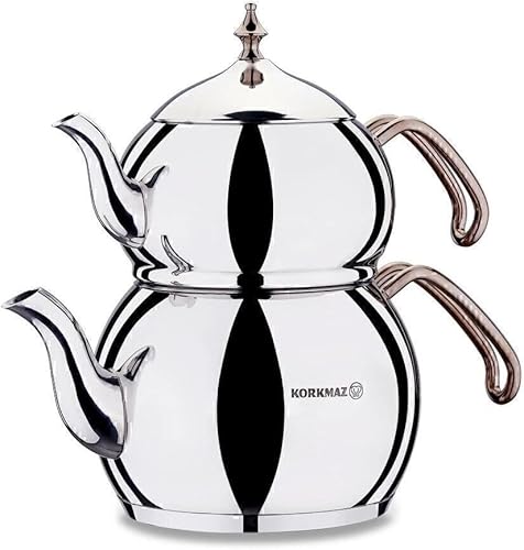 korkmaz Hanedan - Juego de tetera turca color oro rosa para estufa, juego de tetera de acero inoxidable, tetera estilo Samovar, 3.3 cuartos de galón