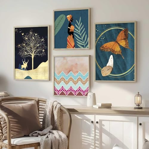 Image of kotart Paintings Modern Art Wall Decor Framed Wall Painting for Living Room, Bedroom - Framed Wall Decor Paintings with Frame - Painting for Wall Decoration Set of 4 (Art 4, Big (13x17 or 13x13 inch))